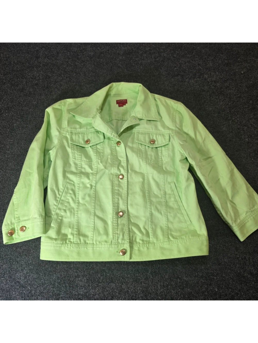 CHAPS Denim Light Green Jacket Medium 100% Cotton Button Front Utility